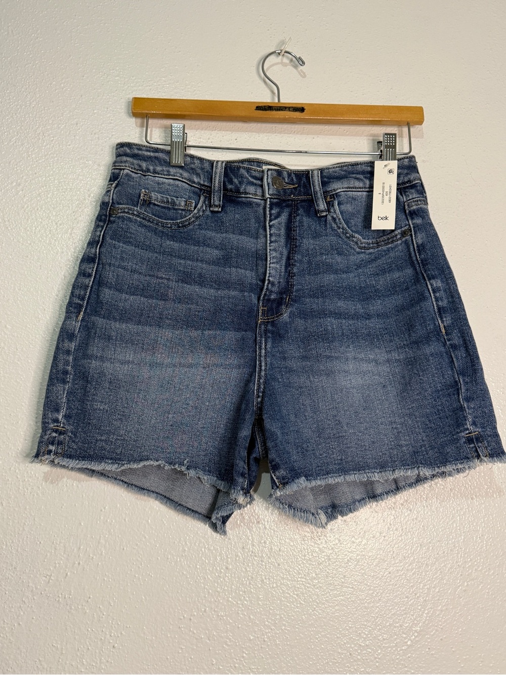 Wonderly High-Rise Frayed Hem Denim Shorts - Blue. Sz 8R